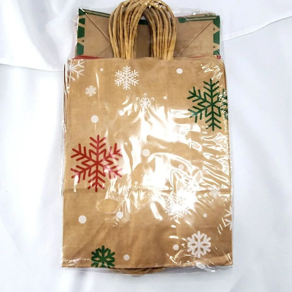 24 Pack Christmas Gift Bags With Handles Kraft Paper 6 Holiday Designs